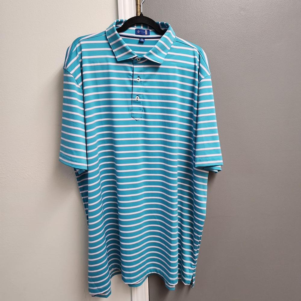 Stitch Golf Polo Shirt 2XL Blue White Stripe Outdoor Sporty